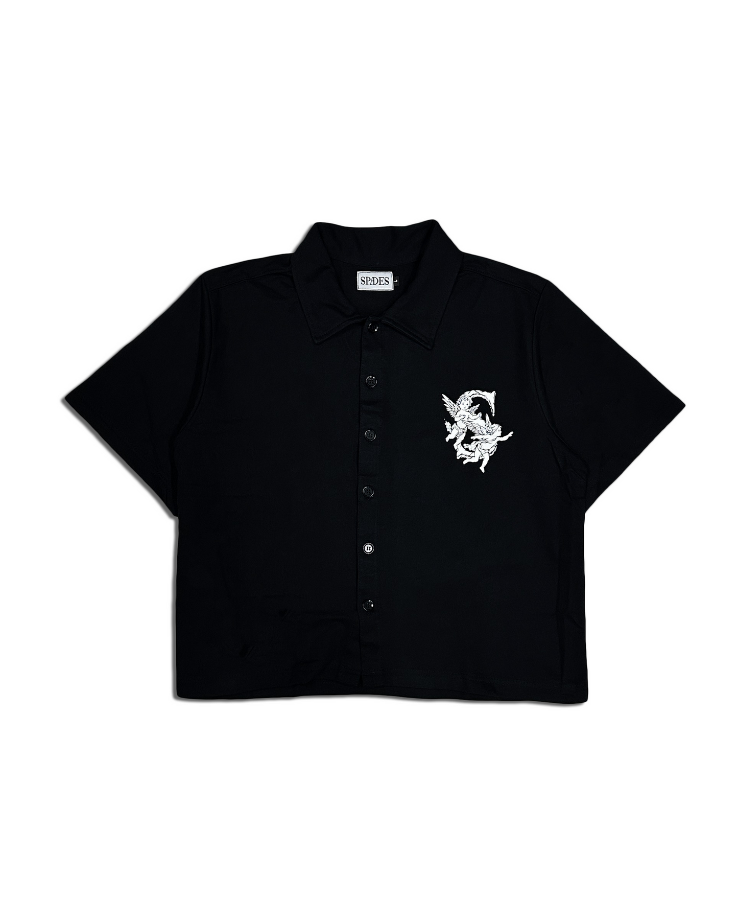 Angelic Descent Polo Boxy Crop Black French Terry