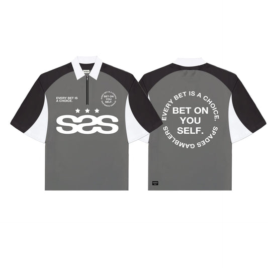 Spades Neutral Stake Boxy Crop Polo Pique