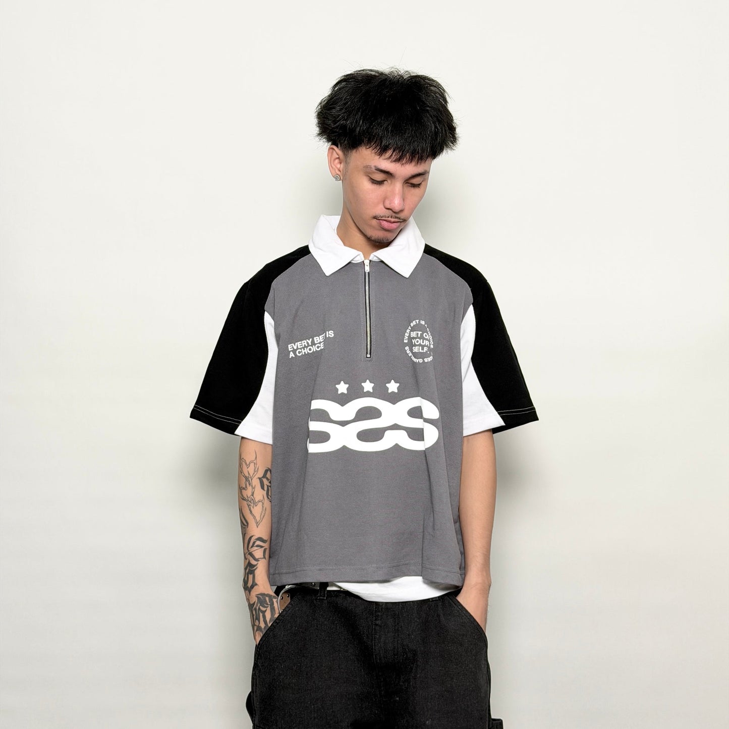 Spades Neutral Stake Boxy Crop Polo Pique