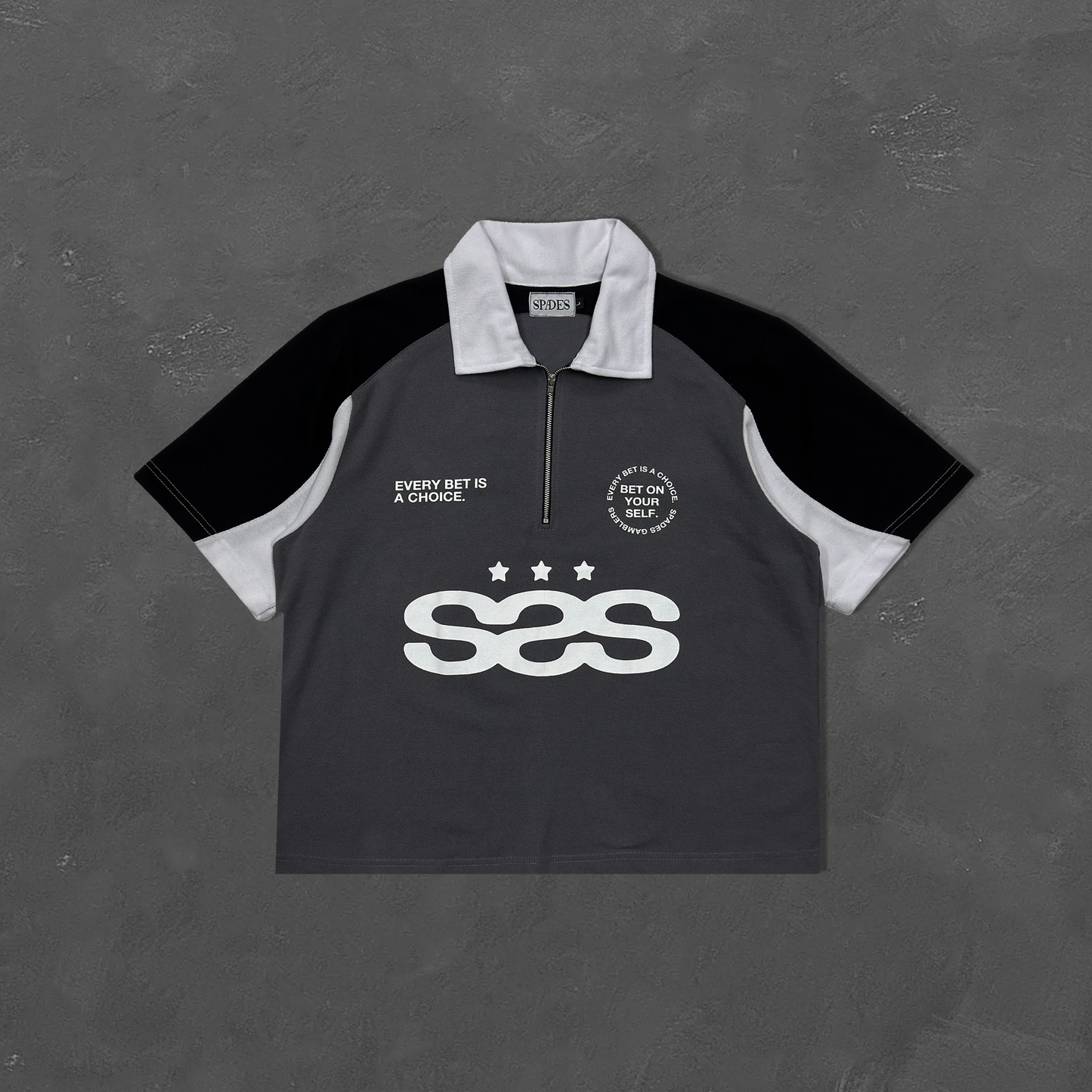 Spades Neutral Stake Boxy Crop Polo Pique