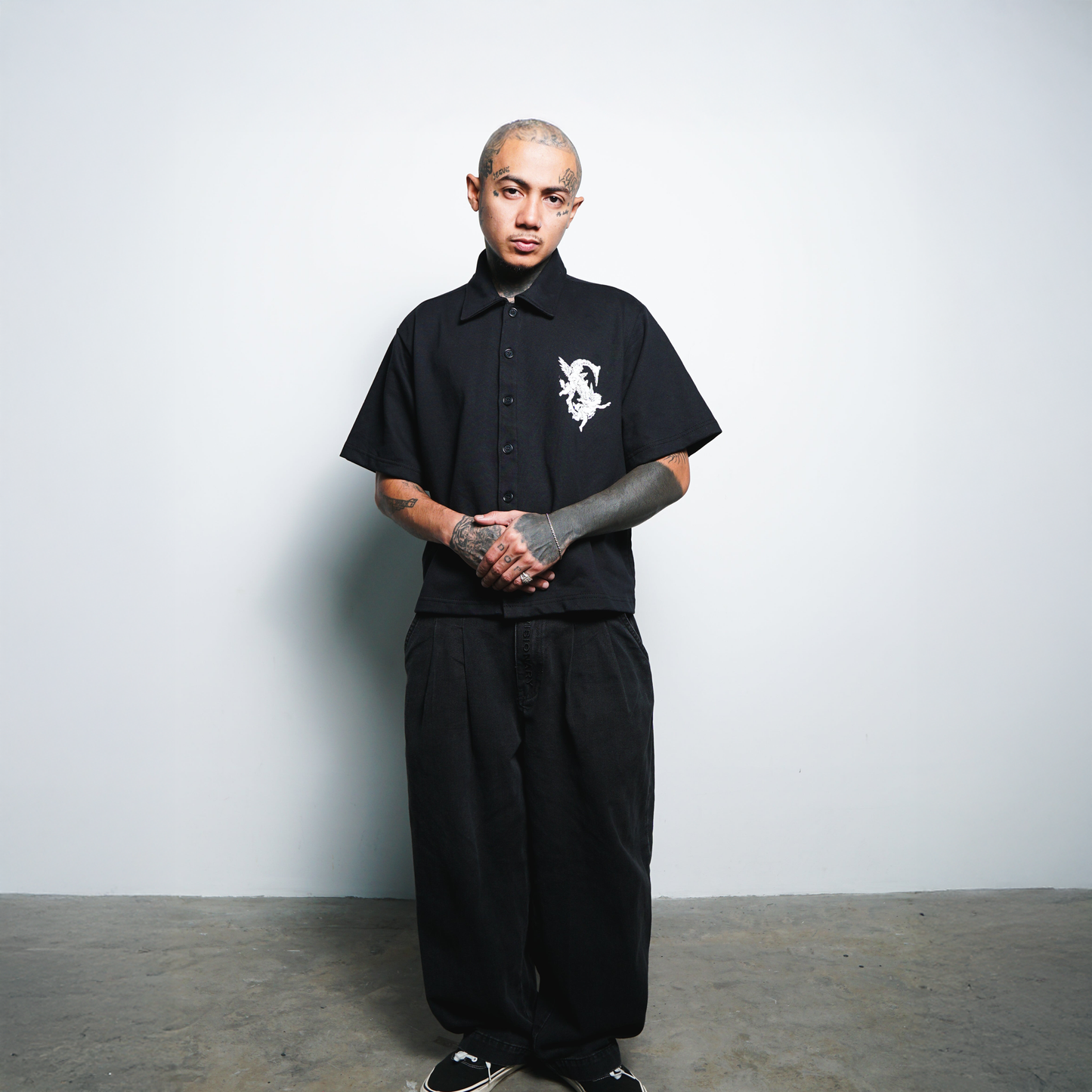 Angelic Descent Polo Boxy Crop Black French Terry