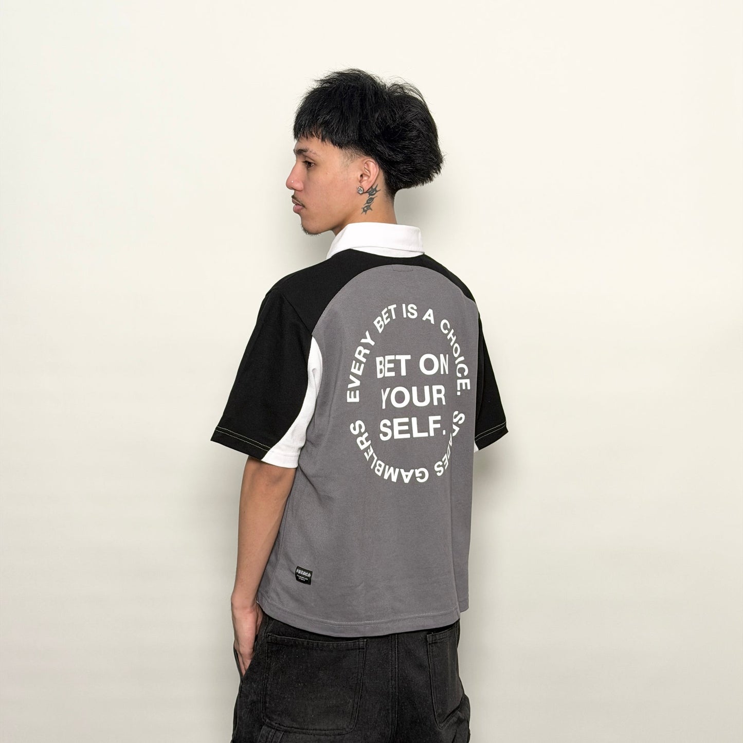 Spades Neutral Stake Boxy Crop Polo Pique