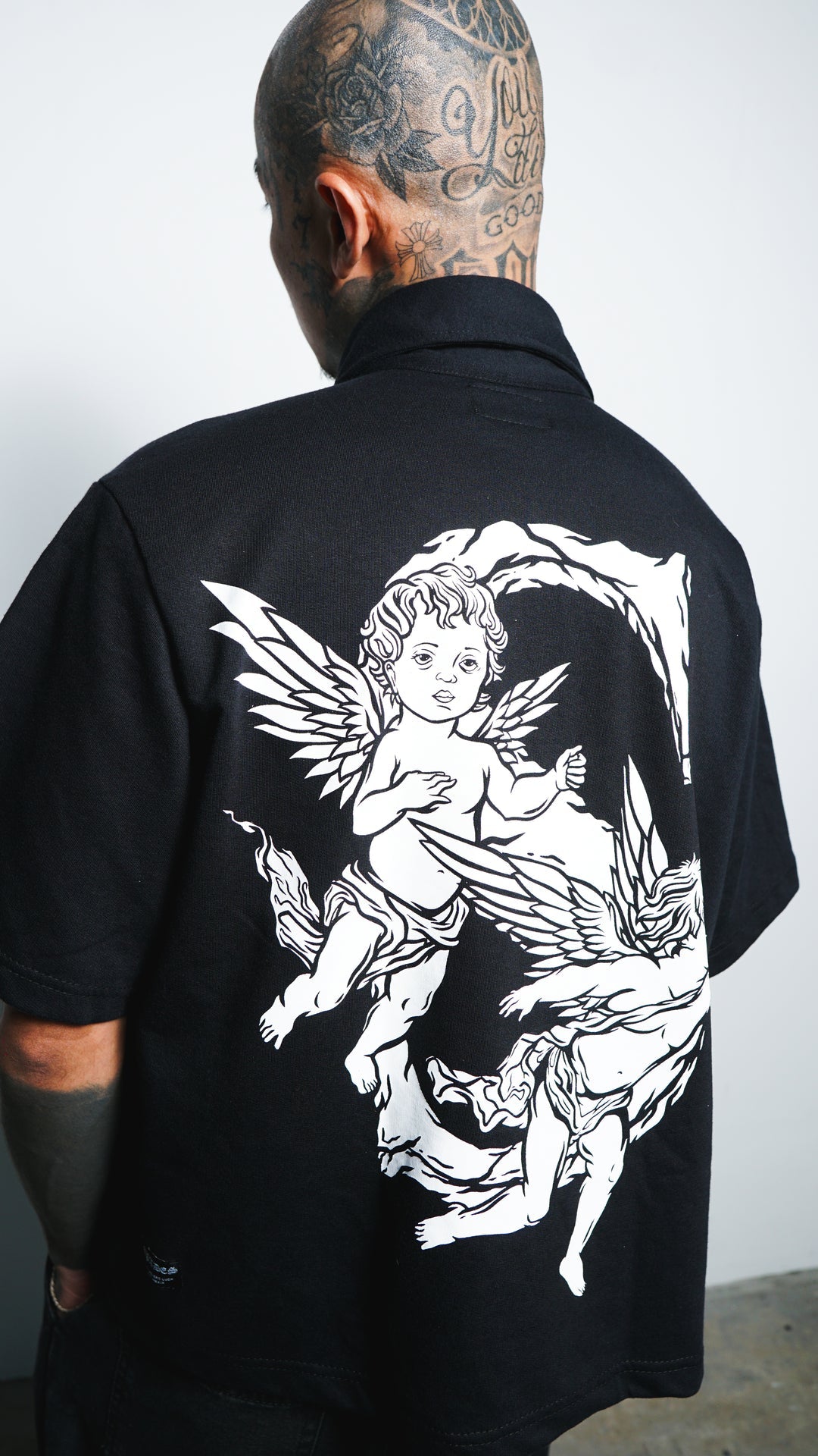 Angelic Descent Polo Boxy Crop Black French Terry