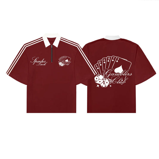 Spades Gamblers Den Half Zip Boxy Crop Polo