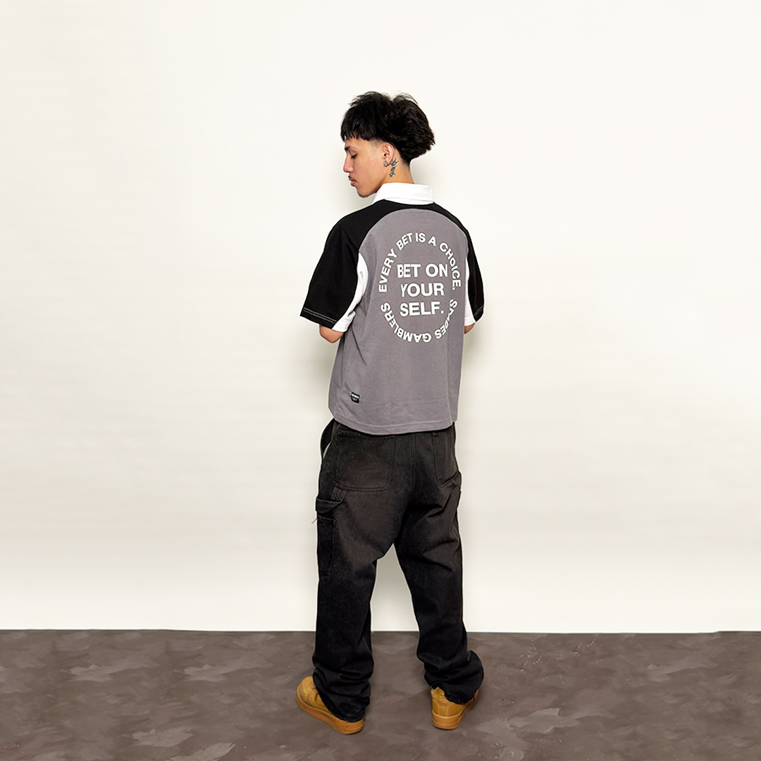 Spades Neutral Stake Boxy Crop Polo Pique